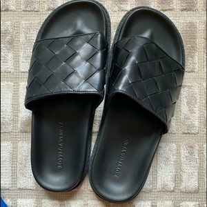 Beautiful leather men’s sandals worn at home.